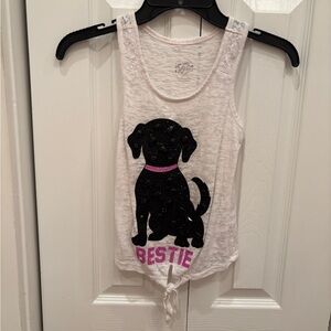 Justice White Tank Top with Black Dog and Pink Accents